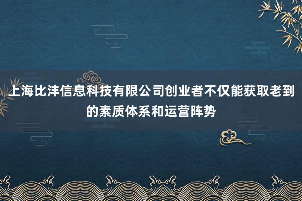 上海比沣信息科技有限公司创业者不仅能获取老到的素质体系和运营阵势